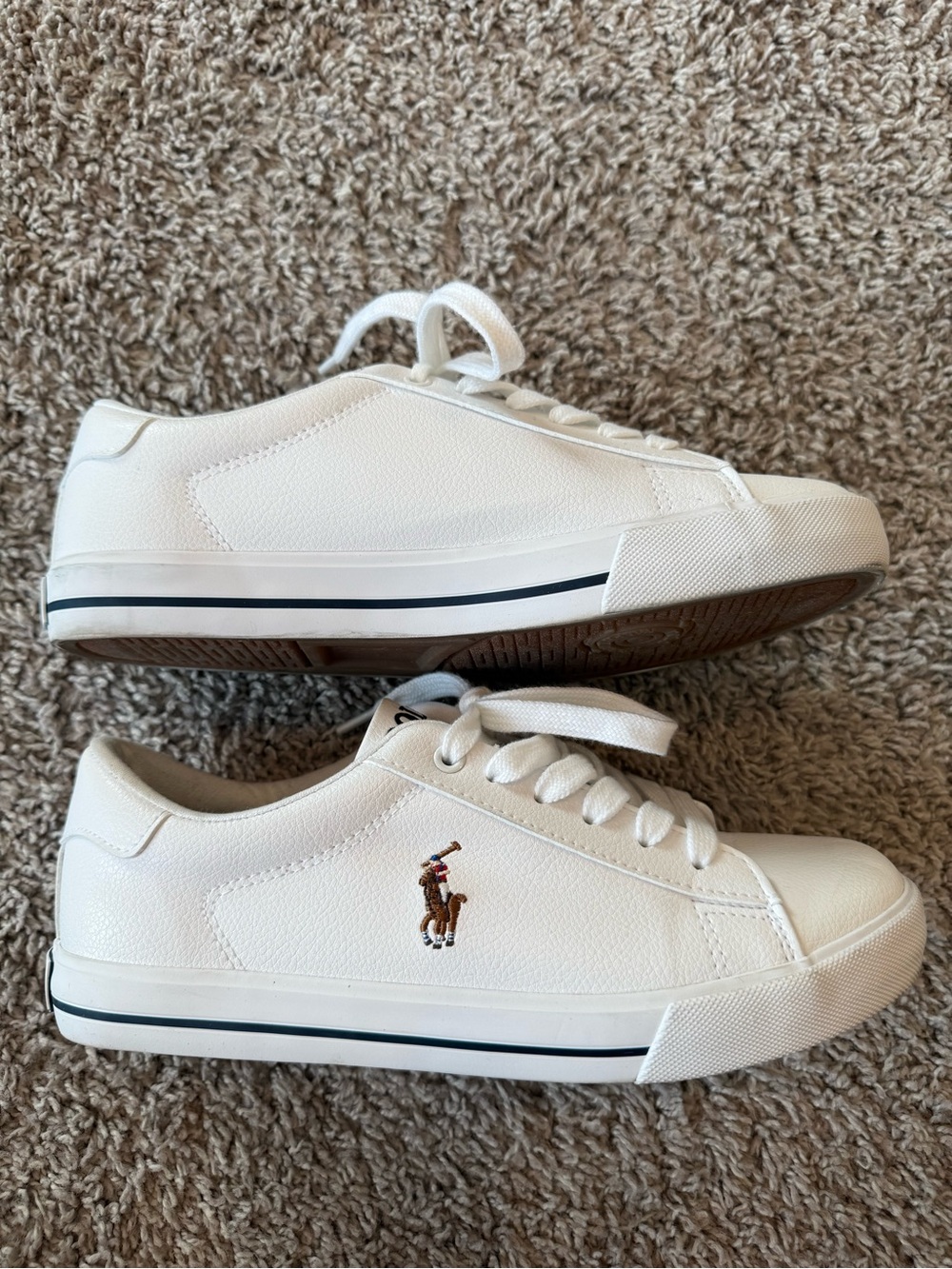 Boys Polo Ralph Lauren Geoff II Sneakers, White/Navy, Sz 5.5